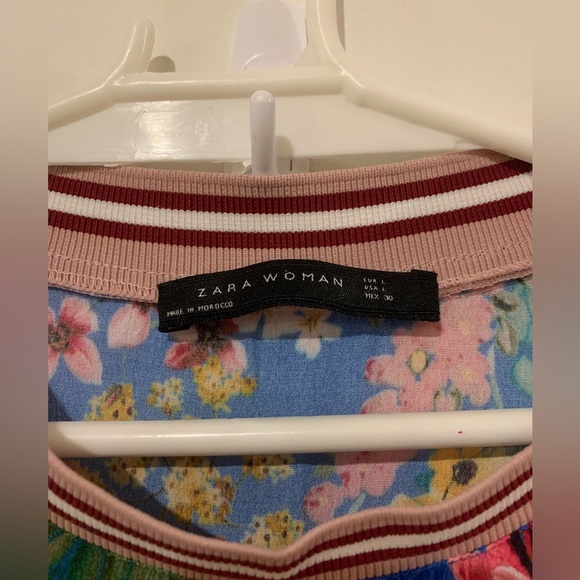 Zara Floral and Plaid Long Sleeve Top - Blue and Red - Picture 5 of 7